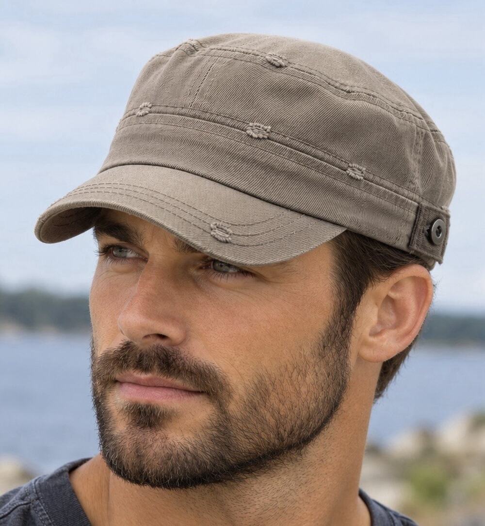 Conner Hats Distressed Army Putty Organic Cotton Cadet Cap/Hat OSFM